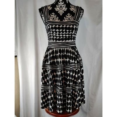 Nine West Womens Fit & Flare Dress Sleeveless Polka Dot Black & White Size 6 - Thumbnail 3