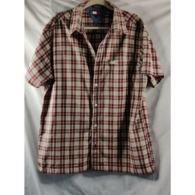 Vintage Tommy Hilfiger Jeans Plaid Shirt Short Sleeve Mens Size Medium - Image 1