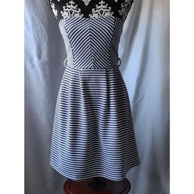 Ya Los Angeles Striped Strapless Mini Dress Lined Womens Blue White Size Small - Image 1