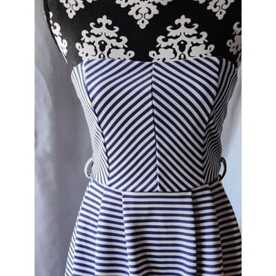 Ya Los Angeles Striped Strapless Mini Dress Lined Womens Blue White Size Small - Thumbnail 3