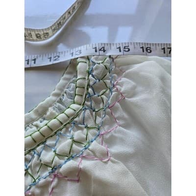 NOTATIONS CLOTHING Embroidered Smocked Neck Blouse White Cotton Long Sleeve Sz L - Thumbnail 5