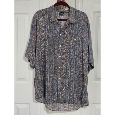 BON HOMME Mens XL Abstract Print Short Sleeve Button Up Shirt Made in USA Rayon - Thumbnail 11