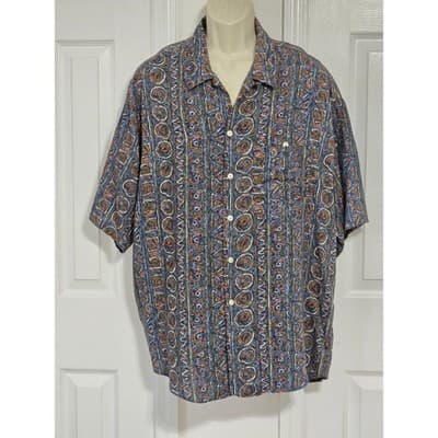 BON HOMME Mens XL Abstract Print Short Sleeve Button Up Shirt Made in USA Rayon - Image 1