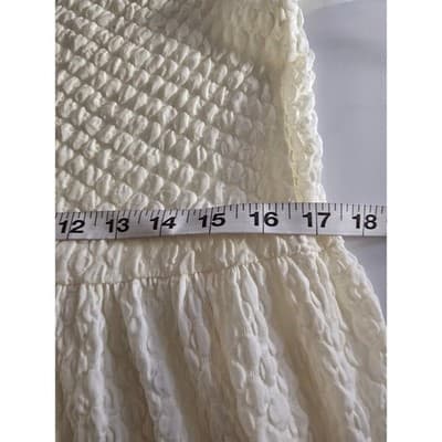 Culture Code Textured Puff Sleeve Drop Waist Midi Dress Cream M - Thumbnail 9