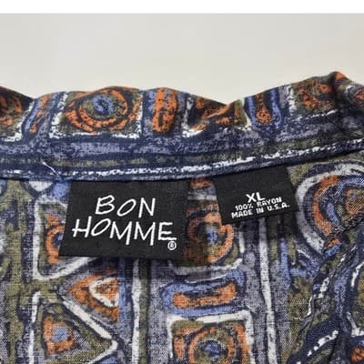BON HOMME Mens XL Abstract Print Short Sleeve Button Up Shirt Made in USA Rayon - Thumbnail 3