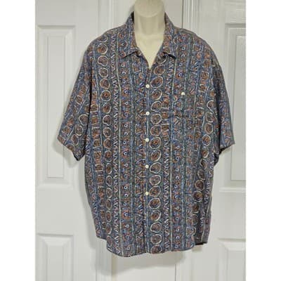 BON HOMME Mens XL Abstract Print Short Sleeve Button Up Shirt Made in USA Rayon - Thumbnail 13