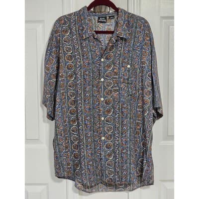 BON HOMME Mens XL Abstract Print Short Sleeve Button Up Shirt Made in USA Rayon - Thumbnail 9