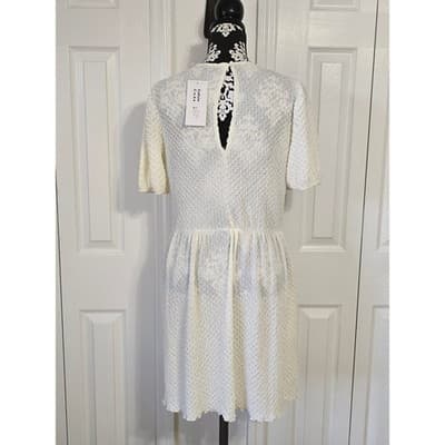 Culture Code Textured Puff Sleeve Drop Waist Midi Dress Cream M - Thumbnail 2