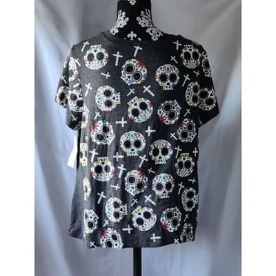 Occasion Womens Sugar Skull Cross Graphic Tee Charcoal Gray Plus Size 2X - Thumbnail 2