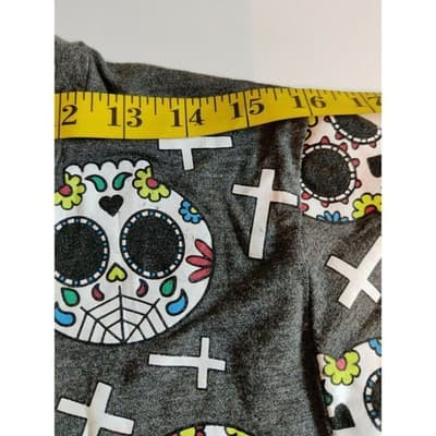 Occasion Womens Sugar Skull Cross Graphic Tee Charcoal Gray Plus Size 2X - Thumbnail 5