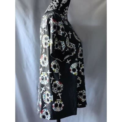 Occasion Womens Sugar Skull Cross Graphic Tee Charcoal Gray Plus Size 2X - Thumbnail 10