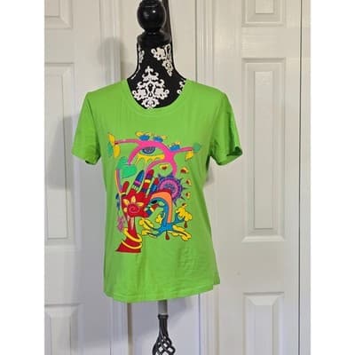 Nali Collection Graphic Tee Lime Green LXL Cotton Blend Funky Art Print - Image 1