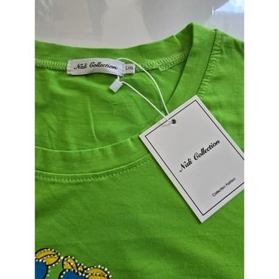 Nali Collection Graphic Tee Lime Green LXL Cotton Blend Funky Art Print - Thumbnail 3
