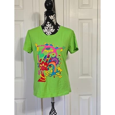Nali Collection Graphic Tee Lime Green LXL Cotton Blend Funky Art Print - Thumbnail 9