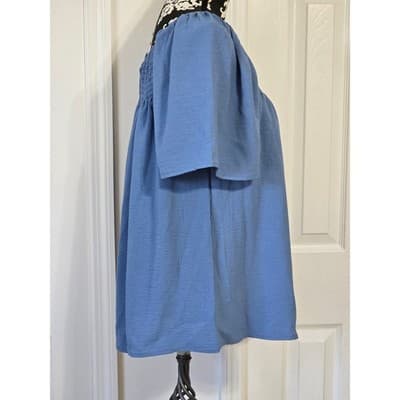 Blue Smocked Square Neck Puff Sleeve Tunic Top LXL - Thumbnail 7