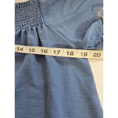 Blue Smocked Square Neck Puff Sleeve Tunic Top LXL - Thumbnail 8