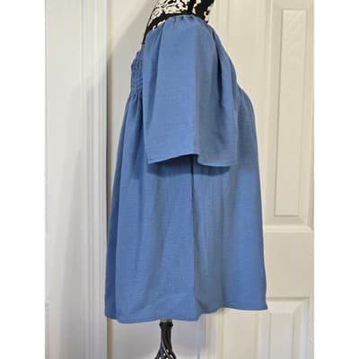 Blue Smocked Square Neck Puff Sleeve Tunic Top LXL - Thumbnail 11