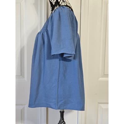 Blue Smocked Square Neck Puff Sleeve Tunic Top LXL - Thumbnail 13