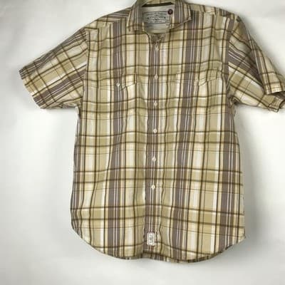 Wrangler Jeans Co Mens Large Tan Plaid Short Sleeve Western Button Down Shirt - Image 1