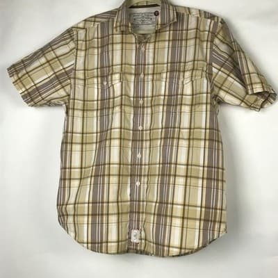 Wrangler Jeans Co Mens Large Tan Plaid Short Sleeve Western Button Down Shirt - Thumbnail 4