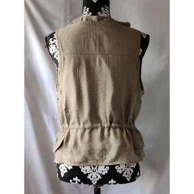 Coco Cabana Tan Khaki Ruffle Utility Vest Drawstring Waist Small Cotton Blend - Thumbnail 2
