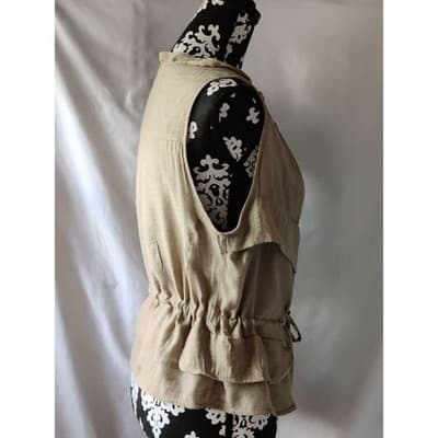 Coco Cabana Tan Khaki Ruffle Utility Vest Drawstring Waist Small Cotton Blend - Thumbnail 9