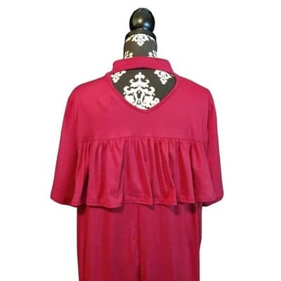 La Gypsy Magenta Pink Ruffle Mock Neck Shift Dress Short Sleeve Keyhole Back - Thumbnail 11