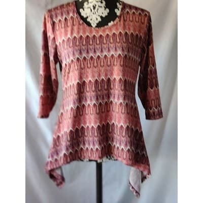 Shirley Blue Womens Burgundy Paisley Sharkbite Hem 3/4 Sleeve Top Size M - Thumbnail 9