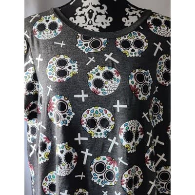 Occasion Womens Sugar Skull Cross Graphic Tee Charcoal Gray Plus Size 2X - Thumbnail 9