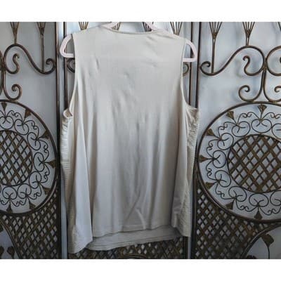 Chico's Cream Sequined Sleeveless Tank Top Size 3 XL Cotton Modal Shimmer Front - Thumbnail 2