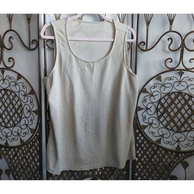Chico's Cream Sequined Sleeveless Tank Top Size 3 XL Cotton Modal Shimmer Front - Image 1