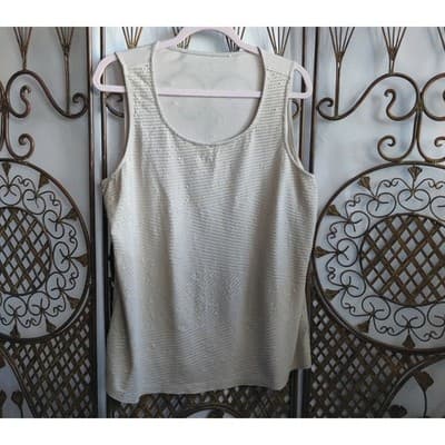 Chico's Cream Sequined Sleeveless Tank Top Size 3 XL Cotton Modal Shimmer Front - Thumbnail 11