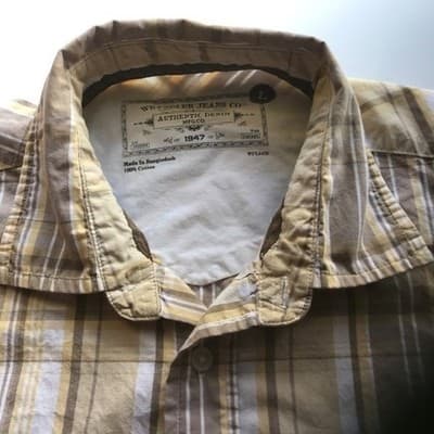 Wrangler Jeans Co Mens Large Tan Plaid Short Sleeve Western Button Down Shirt - Thumbnail 3