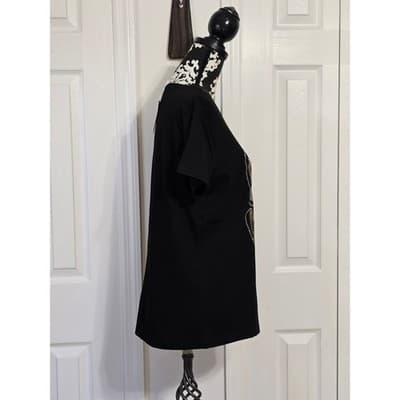 Black Graphic Tee Lips Leopard Print LOVE V Neck Short Sleeve Shirt - Thumbnail 11