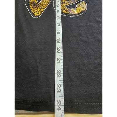 Black Graphic Tee Lips Leopard Print LOVE V Neck Short Sleeve Shirt - Thumbnail 6