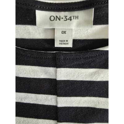 ON 34TH Plus Size 0X Black White Stripe Twist Front Sleeveless Midi Dress - Thumbnail 3