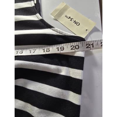 ON 34TH Plus Size 0X Black White Stripe Twist Front Sleeveless Midi Dress - Thumbnail 10