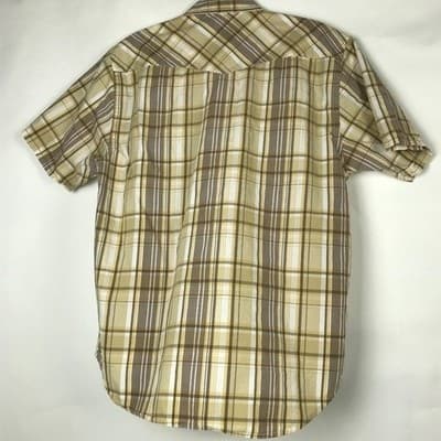 Wrangler Jeans Co Mens Large Tan Plaid Short Sleeve Western Button Down Shirt - Thumbnail 2