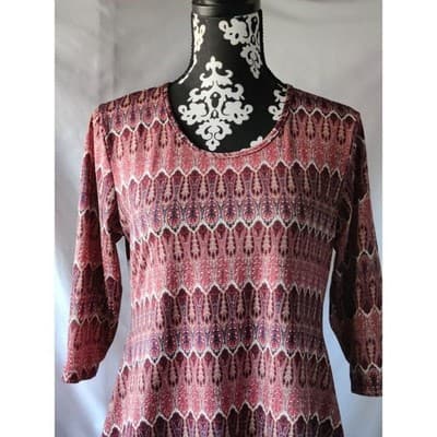 Shirley Blue Womens Burgundy Paisley Sharkbite Hem 3/4 Sleeve Top Size M - Thumbnail 12