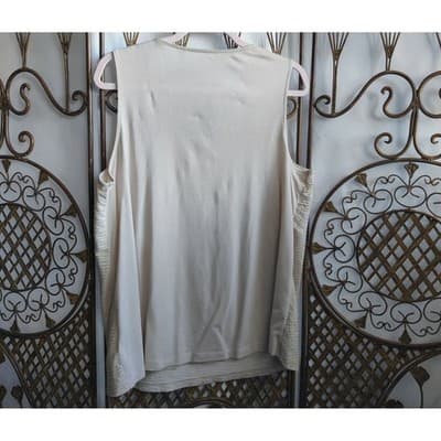 Chico's Cream Sequined Sleeveless Tank Top Size 3 XL Cotton Modal Shimmer Front - Thumbnail 10