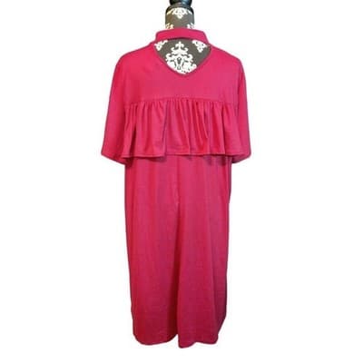 La Gypsy Magenta Pink Ruffle Mock Neck Shift Dress Short Sleeve Keyhole Back - Thumbnail 2