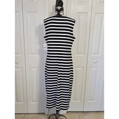 ON 34TH Plus Size 0X Black White Stripe Twist Front Sleeveless Midi Dress - Thumbnail 14