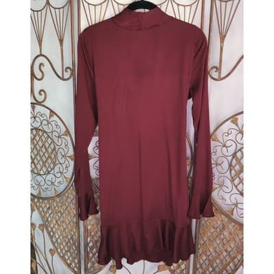 Urban Outfitters Burgundy Ruffle Wrap Mini Dress Long Sleeve Bell Cuffs Small - Thumbnail 2