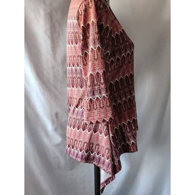 Shirley Blue Womens Burgundy Paisley Sharkbite Hem 3/4 Sleeve Top Size M - Thumbnail 11