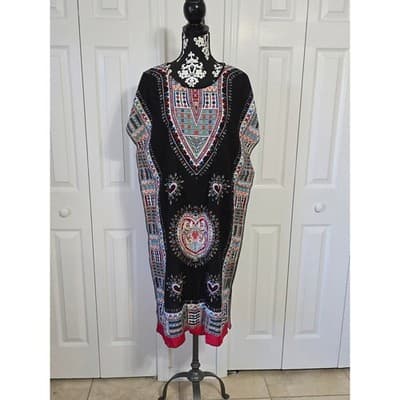 GM Fashion USA One Size Black Dashiki Print Maxi Dress Tunic Top - Thumbnail 11