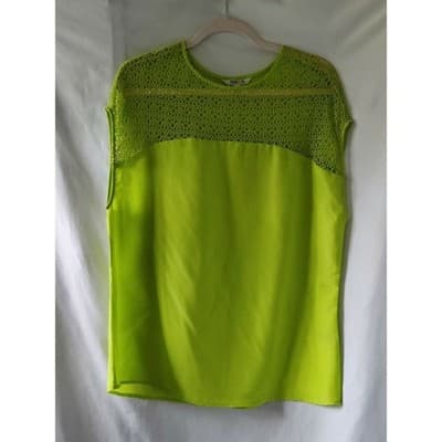 Moon Lime Green Crochet Lace Yoke Sleeveless Blouse Top Size M B5102 - Thumbnail 8