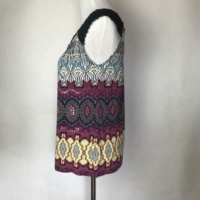 Bila Womens Small Boho Geometric Tribal Print Sequin Crochet Sleeveless Top - Thumbnail 8