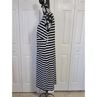 ON 34TH Plus Size 0X Black White Stripe Twist Front Sleeveless Midi Dress - Thumbnail 15