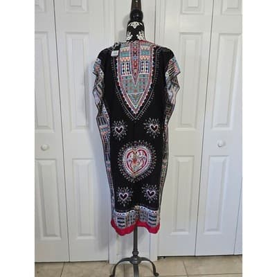 GM Fashion USA One Size Black Dashiki Print Maxi Dress Tunic Top - Thumbnail 2