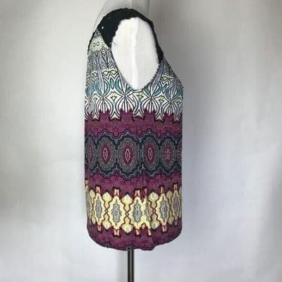 Bila Womens Small Boho Geometric Tribal Print Sequin Crochet Sleeveless Top - Thumbnail 6